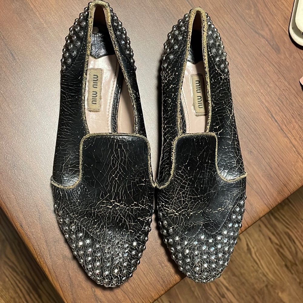 Miu Miu Studded Distressed Loafers